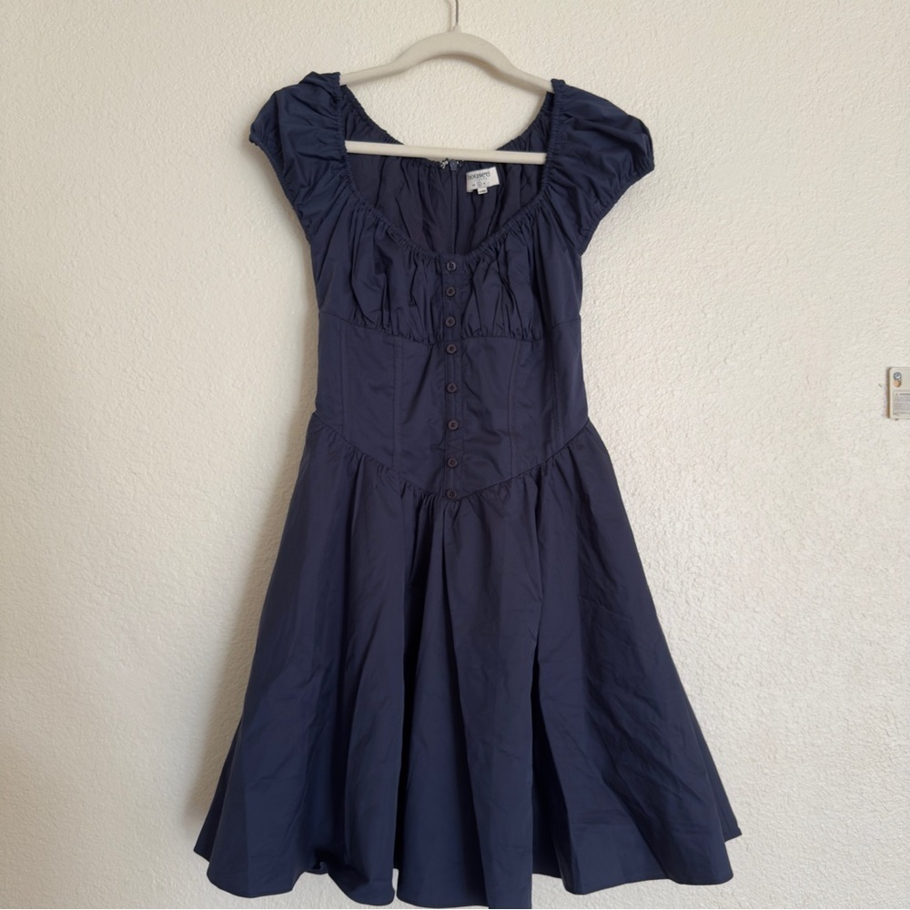 NWOT house of cb French Navy Gathered Mini Dress - Picture 4 of 11